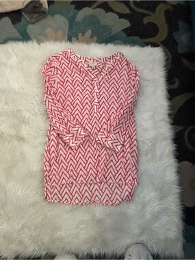 St. John's Bay Pink and White Chevron Tunic Top